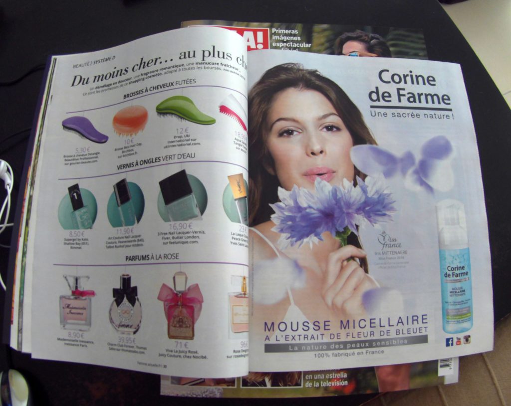 Femme Actuelle with an ads for hair styler with Miss France